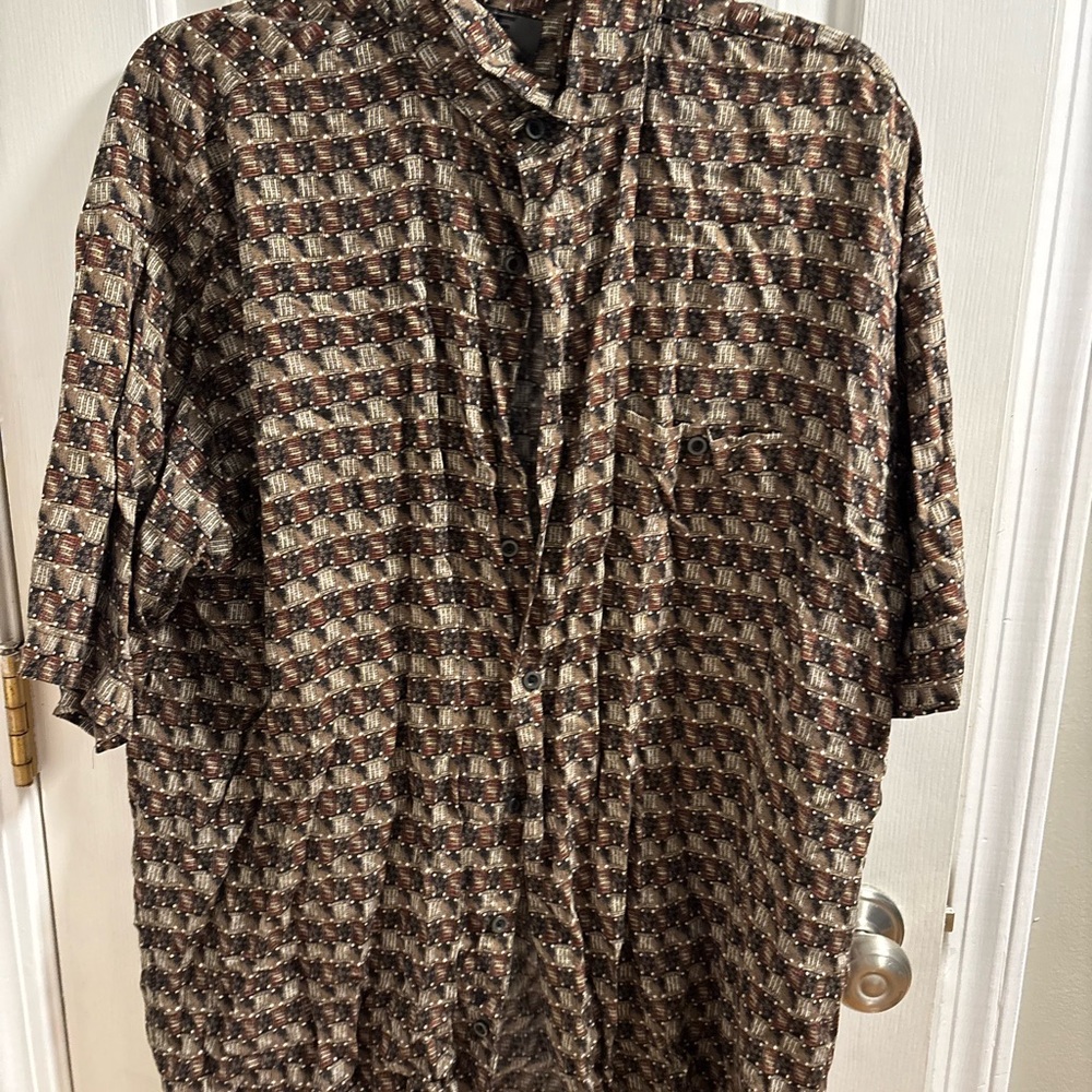 J. Ferrar Men's Geometric Pattern Short Sleeve Button Down Shirt - Size Medium